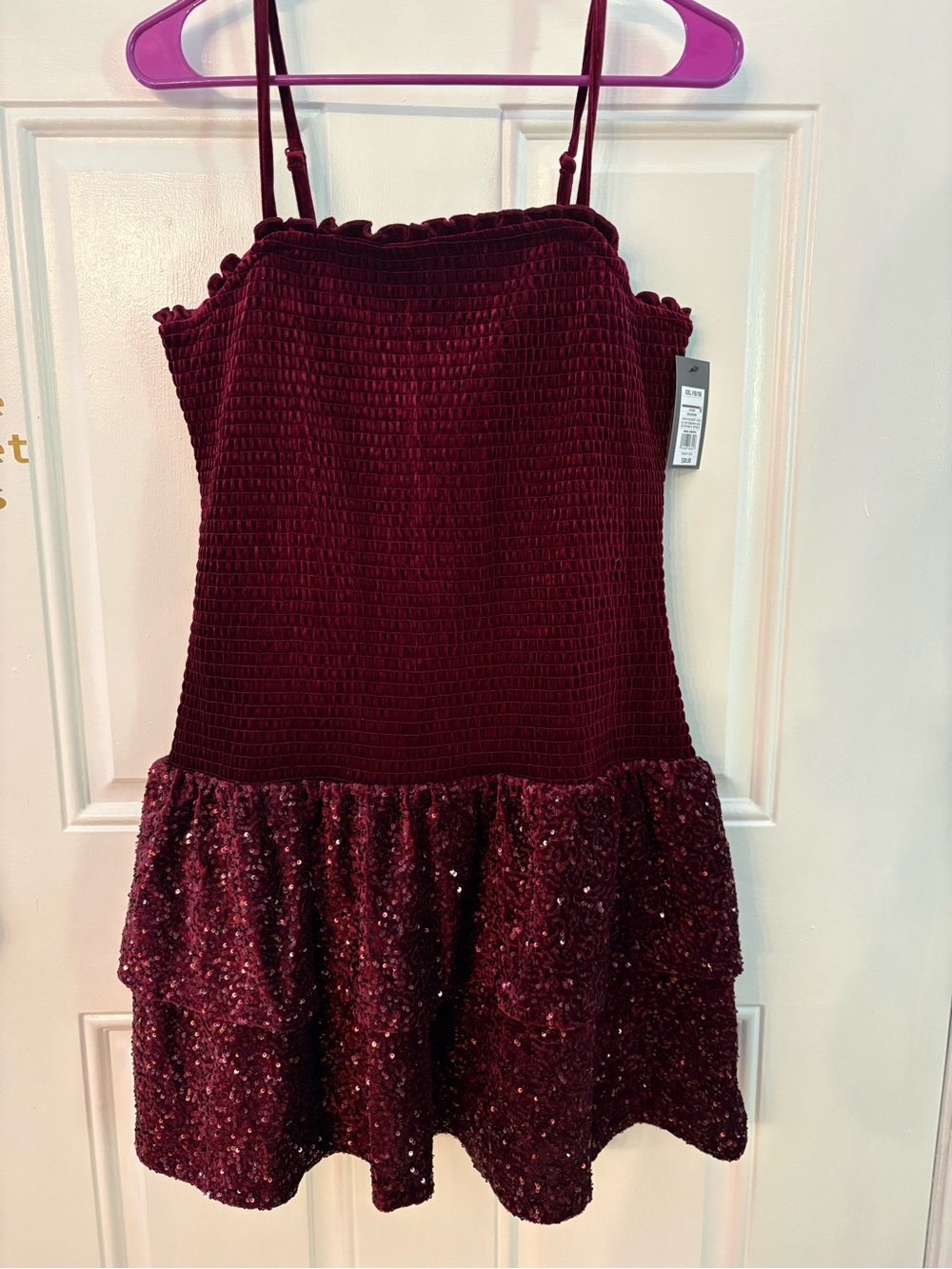 Girl’s sequin, Velvet Textured Dress in Deep Wine